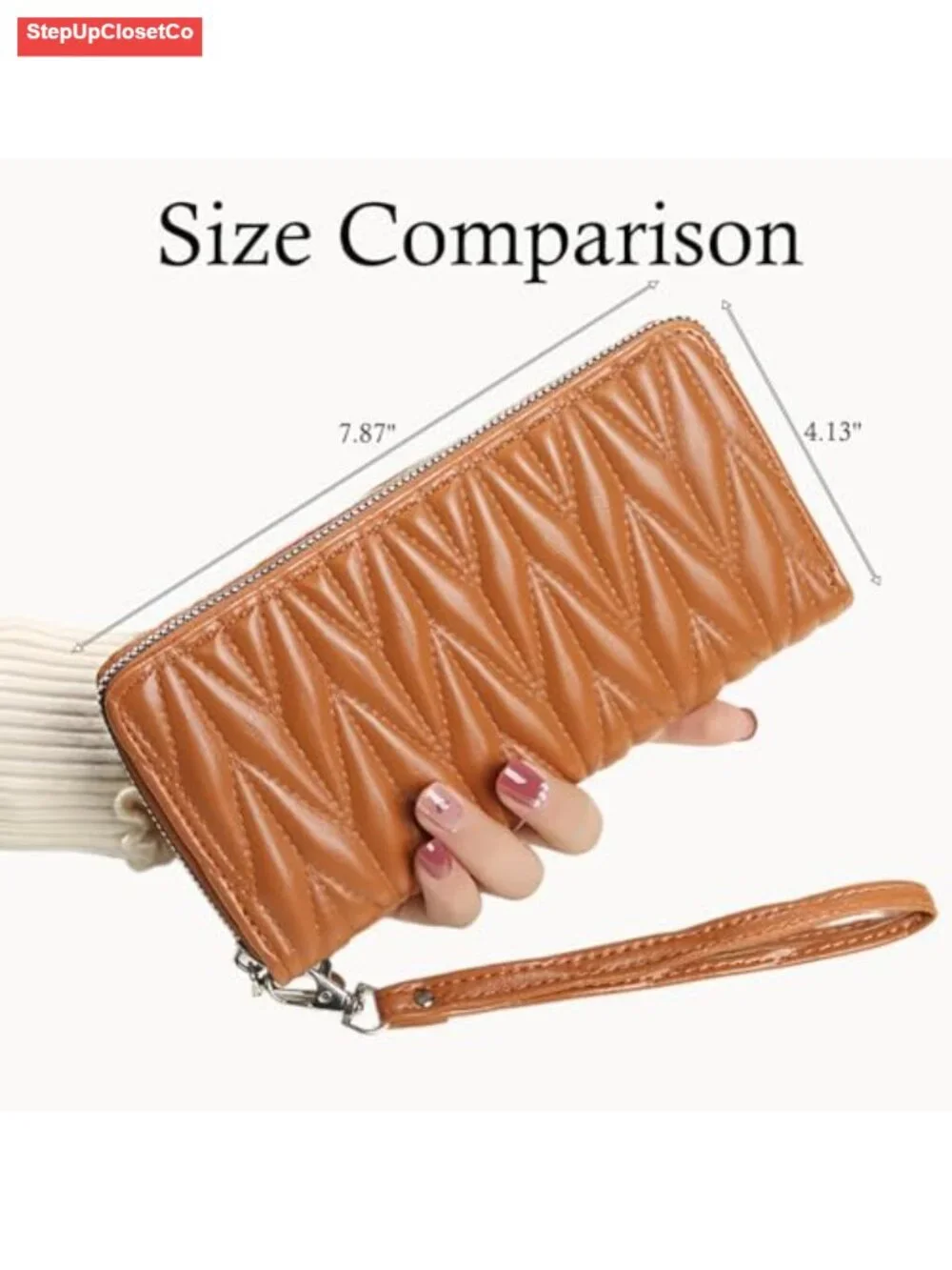 RFID Blocking Quilted Vegan Leather Wristlet Wallet with 8 Card Slots